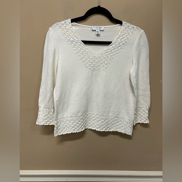 St John Sport Cream Knit 3/4 Sleeve Top Quiet Luxury Size Medium - Picture 1 of 6